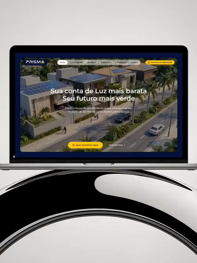 Site da Prisma, de energia solar, apresentado em notebook