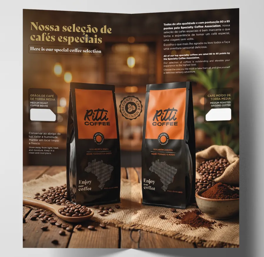 Folder da Ritti Coffee com a seleção de cafés especiais